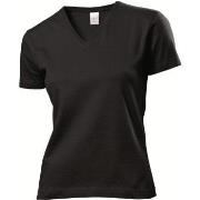 Stedman Classic V-Neck Women T-shirt Schwarz Baumwolle Small Damen