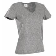 Stedman Classic V-Neck Women T-shirt Graumelliert Baumwolle Small Dame...