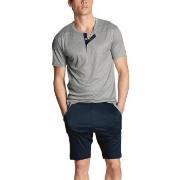 Calida Circular Night Short Pyjama Grau/Blau Lyocell Small Herren