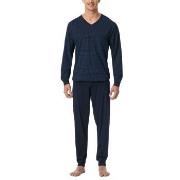 Schiesser Comfort Essentials V-Neck Long Pyjamas Dunkelblau Baumwolle ...