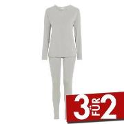 Damella Bamboo Plain Long Pyjamas Set Grau Bambus Small Damen