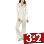 Damella Woven Silk Plain Pyjamas Set Elfenbein Seide Small Damen