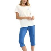 Triumph PK 02 Capri Pyjama Set Weiß/Blau Baumwolle 38 Damen