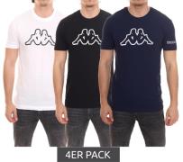 4er Sparpack Kappa Herren Baumwoll-Shirt Rundhals-Shirt mit großem Log...