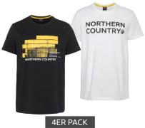 4er Pack NORTHERN COUNTRY Herren T-Shirt mit Frontprint Baumwoll-Shirt...