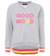 ZWILLINGSHERZ Sweater Dana Damen Pullover mit GOOD MOOD Schriftzug Bau...