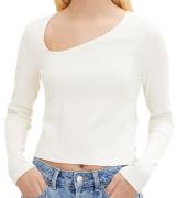 Tom Tailor Damen Baumwoll-Shirt Cropped-Pullover mit asymmetrischem Au...