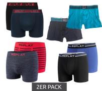 2er Pack REPLAY Herren Retro Boxershorts Baumwoll-Unterwäsche Blau, Sc...