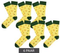 6 Paar Moustard Lemon Damen Baumwoll-Socken mit Zitronen Allover-Print...