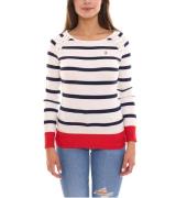 DELMAO Damen Langarm-Shirt gestreiftes Rundhals-Sweatshirt mit Schnüru...