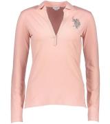 U.S. Polo ASSN. Langarm Polo-Shirt stylisches Damen Polo-Hemd Rosa