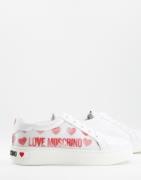 Love Moschino – Sneaker in Weiß und Rot mit Herzmuster